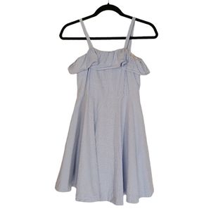 POLO RALPH LAUREN Light Blue White Stripe Ruffle Sleeveless Dress 14
